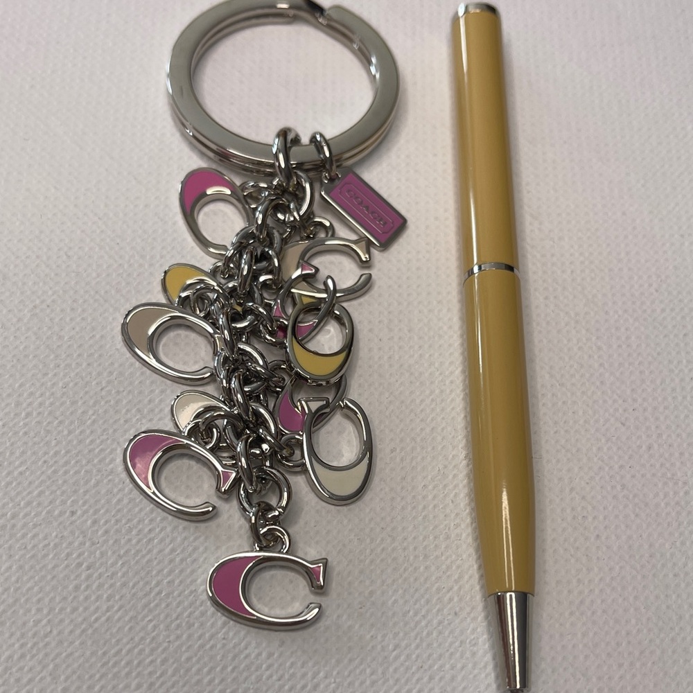 Coach Pink and Yellow Keychain and Coach Pen - Picture 2 of 4